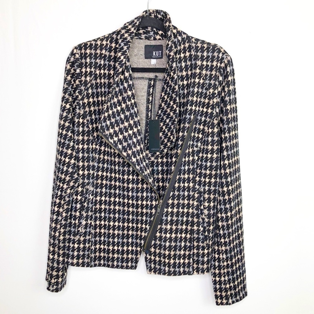 KUT from the Kloth Houndstooth Moto jacket